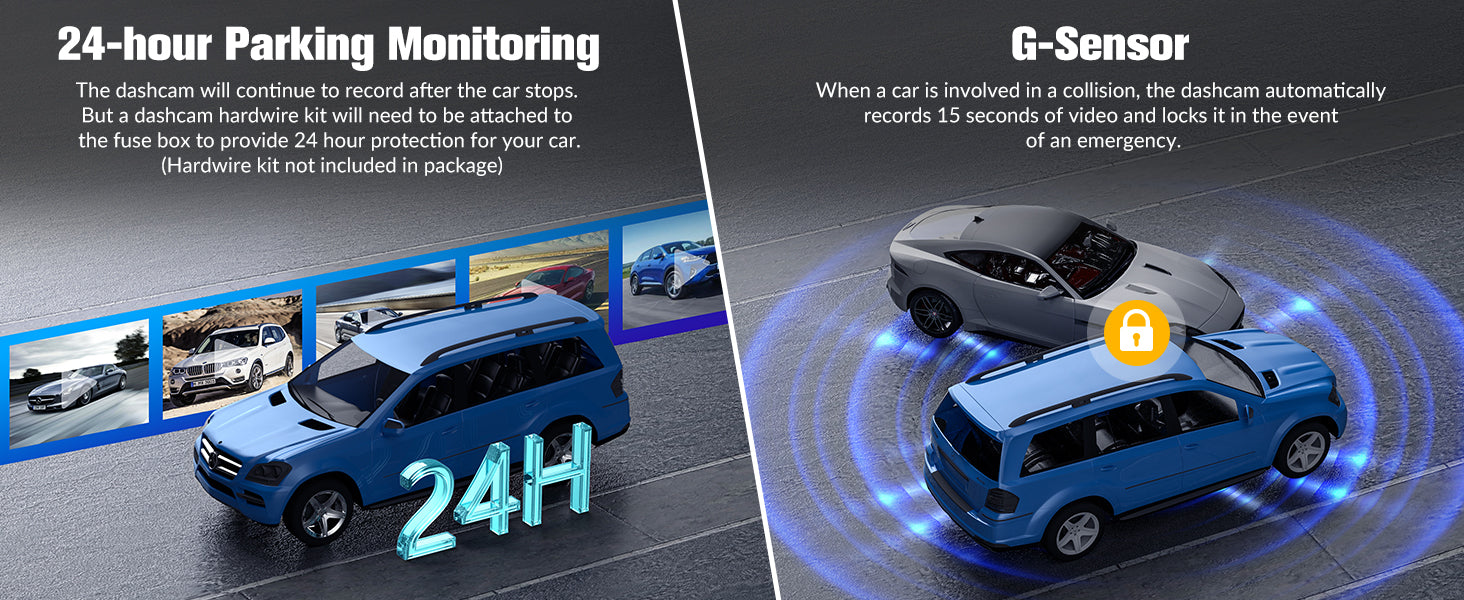 Azacvb 24-Hour Parking Monitoring Dash Cam with Collision Detection and Emergency Video Locking