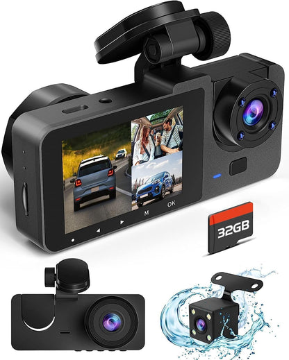 Azacvb 3-Channel 4K Dash Cam with Front (170° 4K), Inside (150° 1440P), and Rear (160° 1080P) Camera Coverage